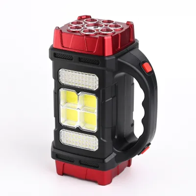 Outdoor Solar 4 Gear USB Recharging Led COB Flashlights Torch Emergency Light 2400mAh 10000 Hours