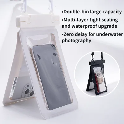 Large Waterproof Phone Pouch with Dual Chamber for ID Cards Earphones Multi-Layer Sealed Sensitive Touch Screen Underwater Bag