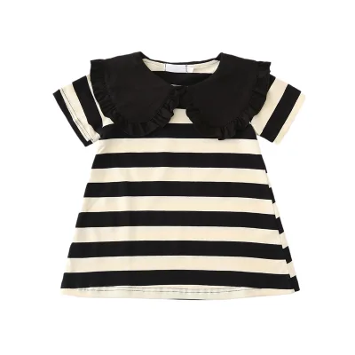 2024 Summer Boutique Cotton Toddler Parent-child Family Clothing Striped Casual Peter Pan Collar Mother-daughter Dress
