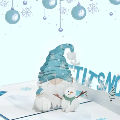 DIY Blue Seven Dwarfs Christmas Custom Print Personalize Pop up Card 3D Handicraft Laser Cut Foldable Card Santa Greeting Card