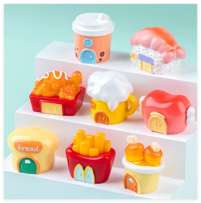 3D Kitchen Cooking Play Bread Drinks Toy DollHouse Miniature Fast Food Bar Sushi Shop Grill Room Fried Chicken Barbecue Figurine