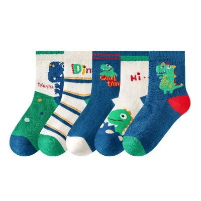 Pure Cotton Summer Thin Crew Socks for Boys Girls Comfortable Breathable Cartoon Mesh Design Casual Style Knitted Crew Style