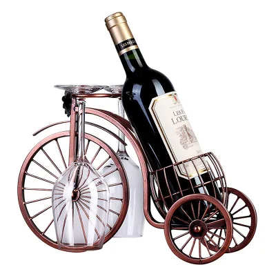 Antique Bicycle Metal Carriage Red Wine Rack Counter Top Decoration Ornaments Iron Wine Bottle Display Stand Wine Holder