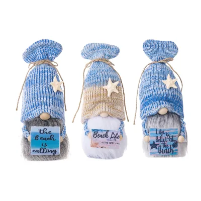 Blue Beach Dwarf Plush Decoration Ocean Shell Hat Rudolph Doll Summer Beach Swedish Pixie