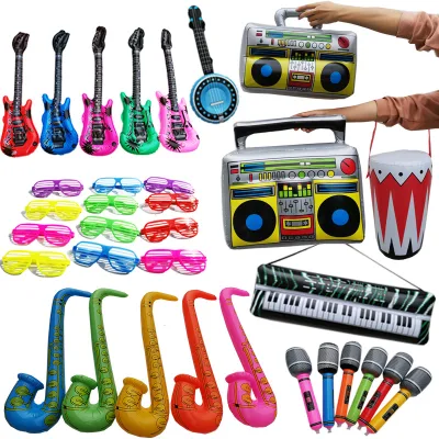 Djtsn Inflatable Guitar Saxophone Microphone Set Aluminum Foil Balloon Toys for Boy's Birthday Party