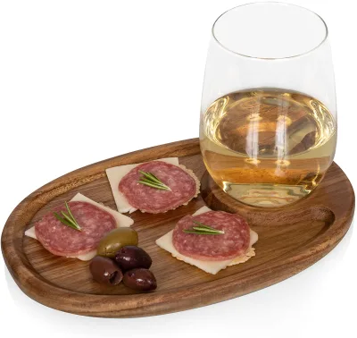 Acacia wood wine tray round Plates for food Wine Glass Holder for party