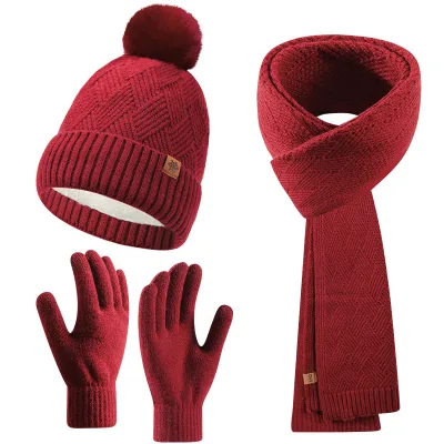 Unisex Knitted Hat Scarf and Gloves Set Autumn/Winter Outdoor Warmth Double-Layer Cashmere Blend Computer-Knitted Casual