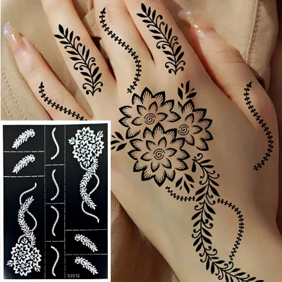 OEM Custom Size DIY Body Art Tattoo Stencils Reusable Temporary India Henna with Glitter Powder PVC Material