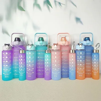 Large Capacity 16Oz 32Oz 64Oz 128Oz Plastic Motivational Water Bottles 3 in 1 With Straw and Handgrip