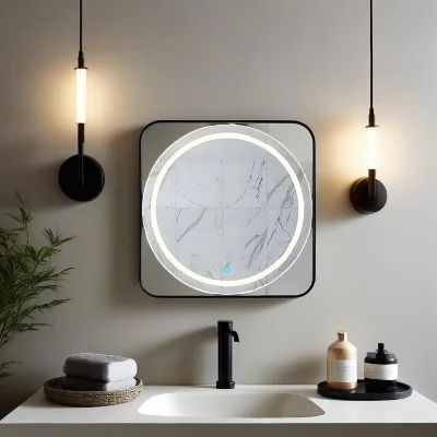 Smart LED Hanging Mirror Stainless Steel Boom with Aluminum Alloy Glass Bathroom Mirror
