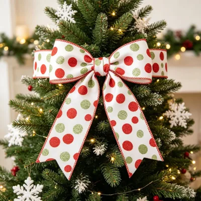 Mingguan China Model a Christmas Decorations 5 Yards Wire Imitation Linen Dotted Ribbon DIY Christmas Tree Decoration Gift Box