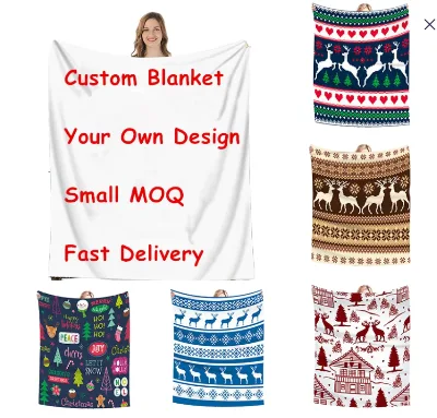 Customizable Queen-Size Reversible Fleece Blanket Cozy Soft Flannel Mink Logo Text Picture Print Wearable Solid Custom Design