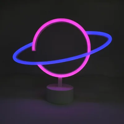 Battery Powered LED Neon Planet Sign with PVC Material and On/Off Switch for Home and Desktop Decoration