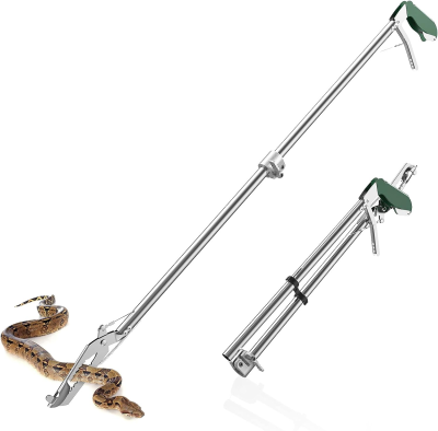 60" Snake Tongs Collapsible Grabber Professional Reptile Snake Catcher Wide Jaw Handling Tool Stainless Steel Snake Hook