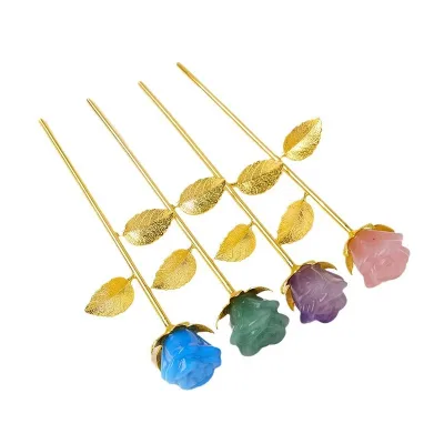 Natural quartz carvings carved crystal rose flower healing gemstone crafts gifts for women