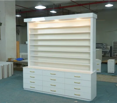 Custom Modern Wood Wall Stand Healthtec MT06 Salon Furniture Nail Polish Cabinets Rack Spa Nail Equipment Display Cabinet Custom
