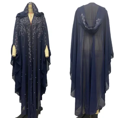 Hot Diamond Nail Bead Robe for Summer Middle East Africa's Best Selling Muslim Shawl Hooded Cloak Bat Sleeve Chiffon Dress for