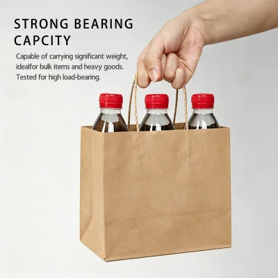 Printed Kraft Paper Wine Bag Kraft Paper Bag with Fold Handle Kraft Gift Bag Purple Handles Kraft Paper Bags No Logo