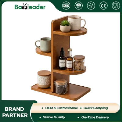 Quality Source Natural Bamboo Asymmetrical Tiered Spice Rack Organizer Desktop Storage Rack Shelf Holder for Coffee Station