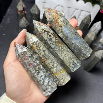 High Quality Natural Crystal Stone Healing Crystals Points Pyrite in Agate Points Crystal Wand Tower