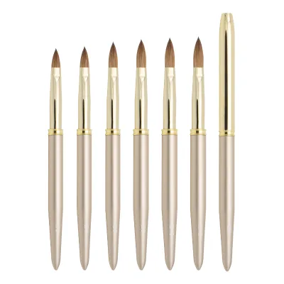 17 Years Professional Factory Wholesale Price Nail Kolinsky Brush Set #2-#12 Gold Pink Cap Metal Tube Private Label Package