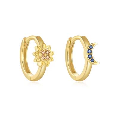 925 Sterling Silver Sun Moon Stars Inlaid Zircon Daily Hoop Earrings