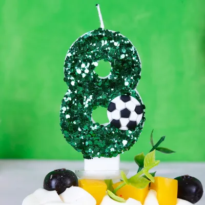 Boy Birthday Cake Topper with Football Soccer Theme Happy Birthday Number Candles for Cake Party Decorations