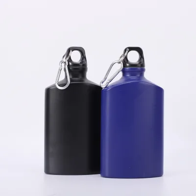 D6032 Wholesale Outdoor Sport 500/600 ML Camping Accessories Flat Portable Aluminum Water Bottle With Hook