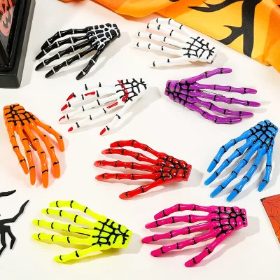 7cm Halloween Striped Skeleton Ghost Hand Alligator Hair Clips Unisex Spooky Barrettes Cosplay Holiday Party Hair Accessories