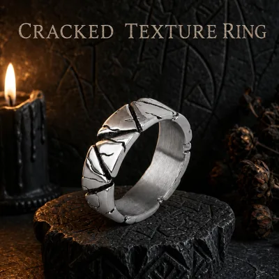 Stainless Steel Punk Cracked Texture Ring Gothic Street Style Waterproof Men Finger Ring Wholesale OEM