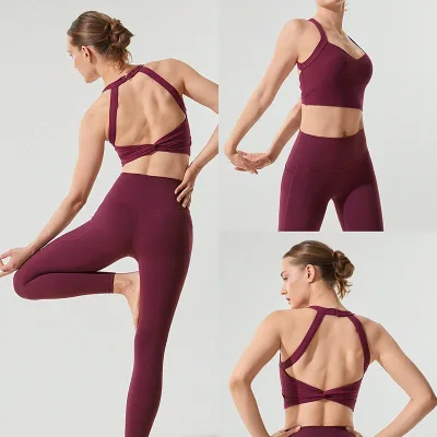 Custom Design  Around Halter Backless Sports Bra Light Support Low Impact Yoga Leggings Set Women