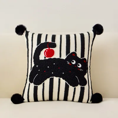 Cute Cat Pattern Throw Pillow Soft Fluffy Printed Kitty Cushion Decorative Sofa Bedroom Pillow Aesthetic Home