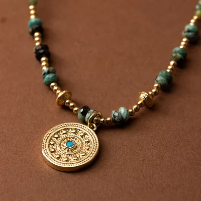 Necklace Gold Mandala Coin Pendant Necklace Handmade Vintage Ethnic Tribal Statement Jewelry for Women