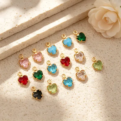 Dina Stainless Steel Premium Mini Prong Set Colored Zircon Heart Charms DIY Necklace Bracelet Jewelry Accessories Wholesale
