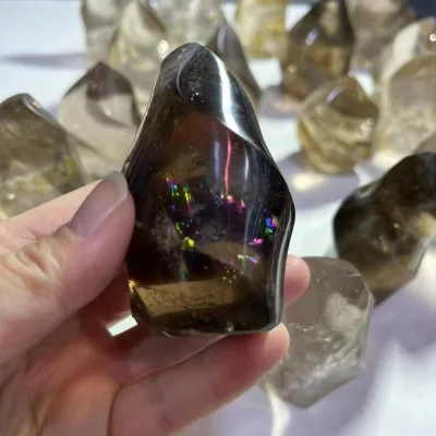 Wholesale Natural Crystal Carved Torch Polished Smoky Quartz Flame for Decoration