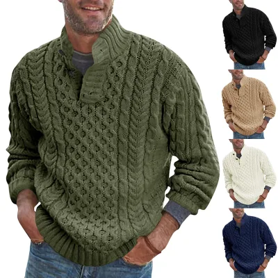 Euro-american Lapel Casual Retro Fashion Single-breasted Plus-size Thick-knit Men's Sweater Men's Sweater