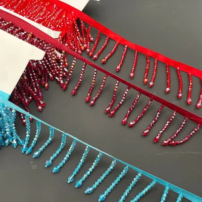Factory-Stocked Hand-Crafted Beaded Crystal Glass Tassel Trim with Barcode Pattern Decorative Lace Trim for Garment (China)