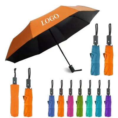 Promotional Automatic Open Waterproof Parapluies Customized Colors Windproof Foldable Travel Three Folding Umbrella with logo