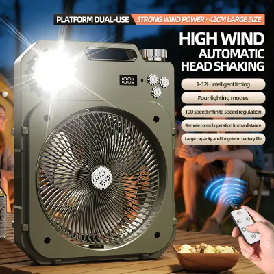 Portable LED Display Battery USB Retro Terrace Swivel Fan 100-Level Adjustment Outdoor Desk Fan