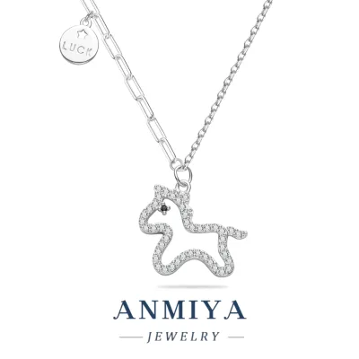 Modern Minimalist Zircon Micro Pave Horse Black Eye Pendant 925 Silver Plated Paperclip Chain Jewelry Luck Gift Birthday Party