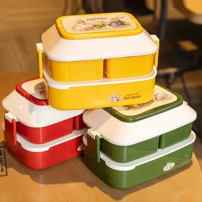 Wholesale Hot Sale Japanese Double Cartoon Rabbit Plastic Lunch Box Large Capacity pp Plastic Food Container