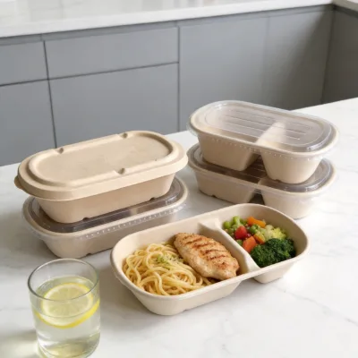 Eco-Friendly Disposable Sugarcane Bagasse Food Container Compostable Takeaway Box for Party & Fast Food