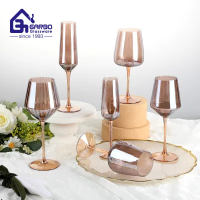 Hand Blown 190ml for Champagne Flute with Coffee-Colored Pearlescent Stem Various Handmade Wine Glasses for Gifts