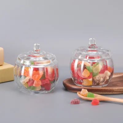 Household Candy Snack Nuts Chocolates Glass Jar 275ml Pumpkin Shape Round Pepper Sugar Glass Spice Storage Jar with Glass Lid