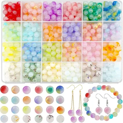 New Style Colorful Glass Beads Set Round Loose Beads for DIY Bracelet and Necklace Jewelry Makings