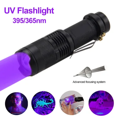 365nm UV Torch with Clip Short Weave LED Blacklight Mini Aluminum UV Flashlight