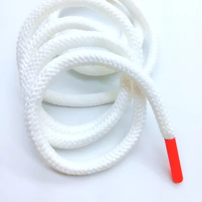 Wholesale White Polyester Drawcord Round String with Engrave logo Metal Ends for Clothes