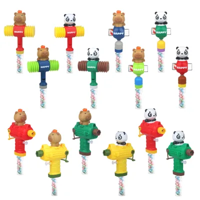 Cartoon Animal Candy Toy Capybara Panda Squeaky Hammer & Mini Water Gun Fill Candy Tube Children Prize Toys
