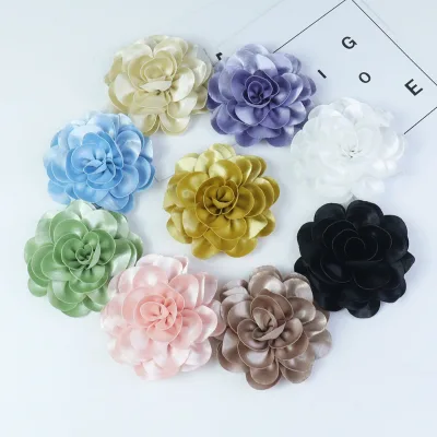 Hot Sale Purple Satin Ribbon Handmade Rose Flower Colorful Garment Rose Flower DIY Handmade 10cm Rose Flower for Decoration