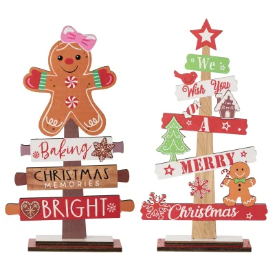 Creative Gingerbread Christmas Decor Wooden Christmas Decorations Christmas Tree and Letter Desktop Ornaments in Bag Packaging